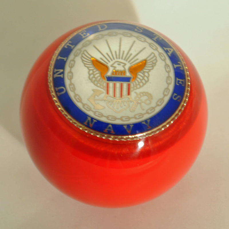 Red w/Navy embedded emblem 2.25" diameter round gear shift knob