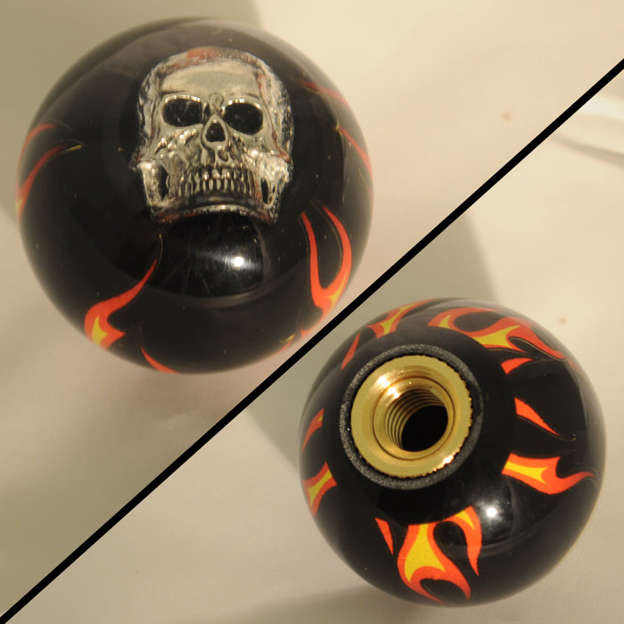 Flames black w/Skull embedded 2.25" diameter round gear shift knob