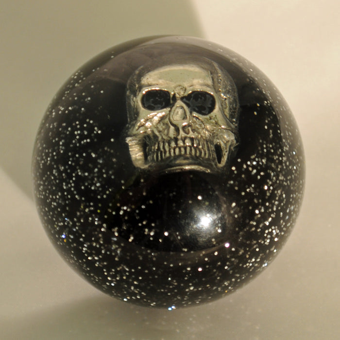 Black glitter w/Skull embedded 2.25" diameter round gear shift knob