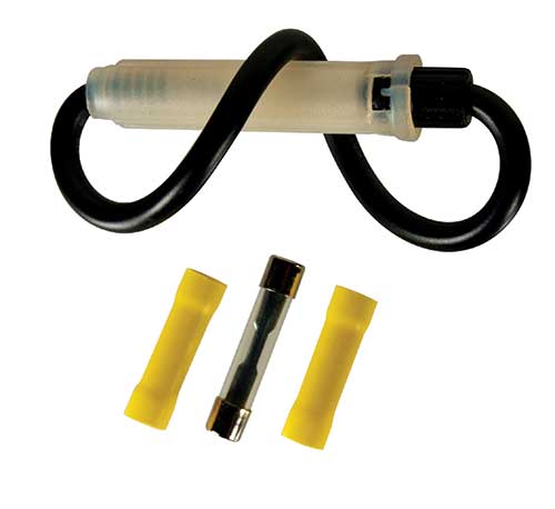 In-Line Glass Fuseholder 10 AWG 6.5" Wire w / (1) 30 Amp AGC Fuse & (2) Vinyl Terminals, 1 Set