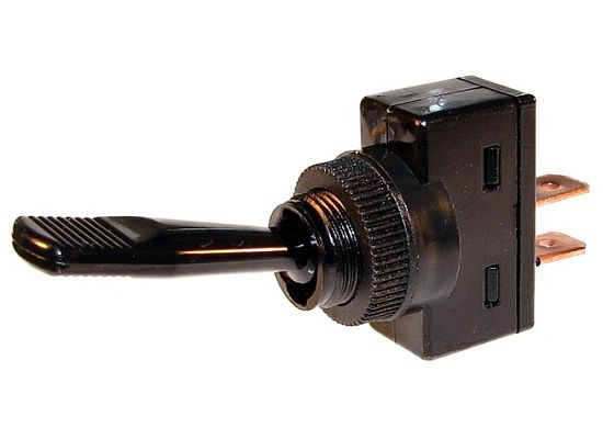 Black non-illuminated toggle switch - 20 amp, 12 volt, S.P.S.T. on / off - SINGLE