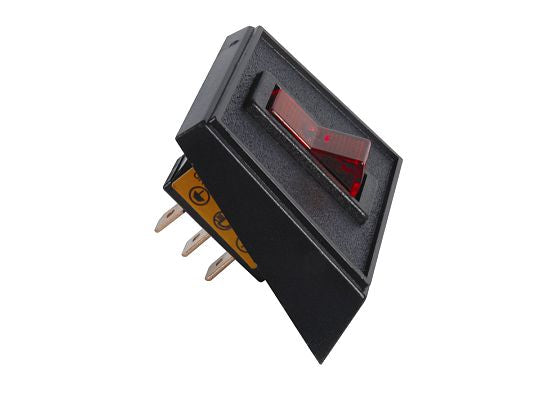 16 AMP @ 12 Volt S.P.S.T. illuminated On/Off red rocker switch in panel mount combination
