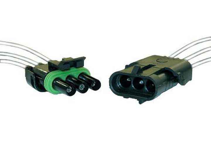 14 AWG weather pack assembly male / female triple cavity with 10" pigtails, 1 set