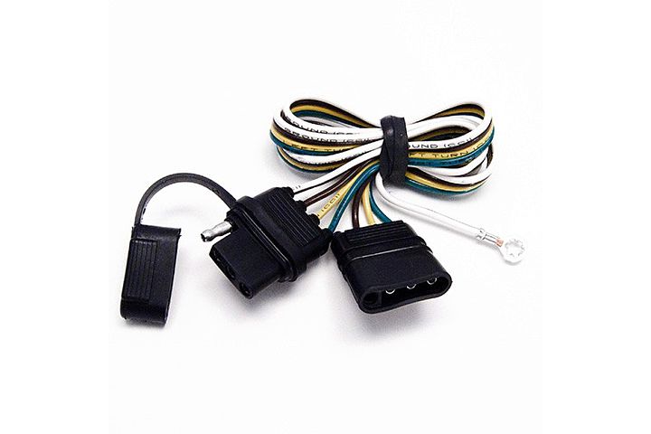 2 foot 4-way flat female to 4-way flat male trailer connector extension w/ polarized plugs & cap over female end, 1 piece