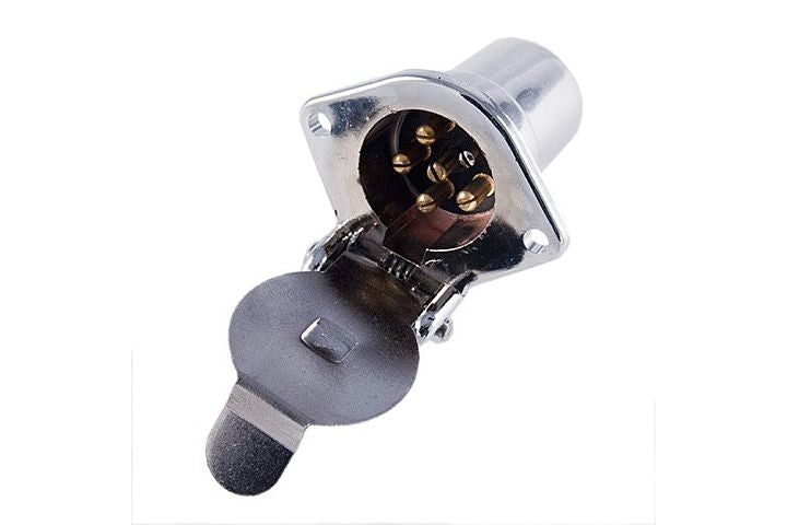 6-pole round male/female chrome metal trailer plug connector - 1 set