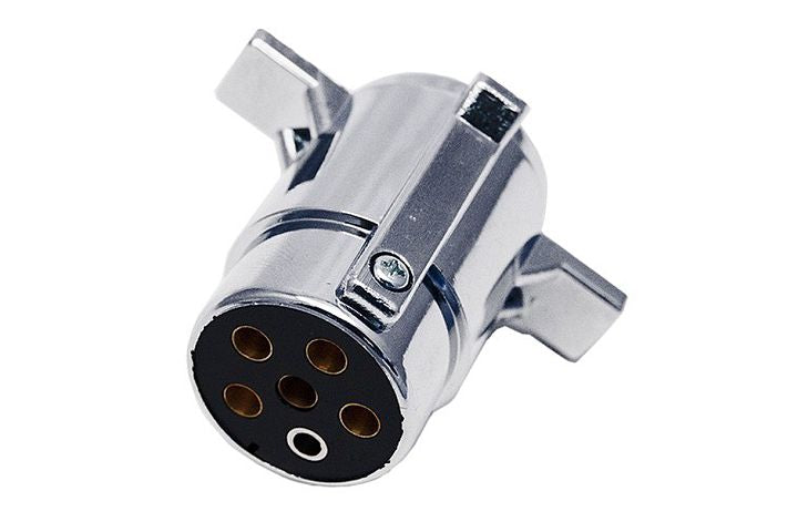 6-pole round male/female chrome metal trailer plug connector - 1 set