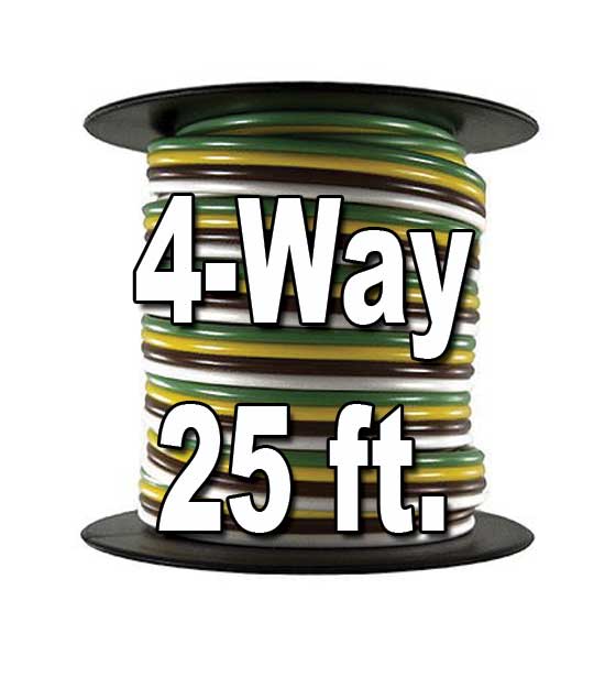 4-way 16 AWG bonded-trailer wire (white / brown / yellow / green), 25 foot spool