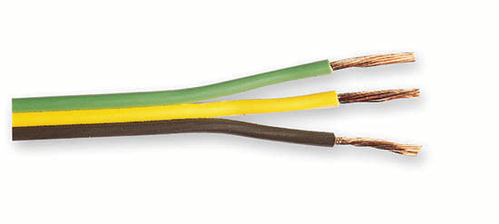 3-way 16 AWG bonded-trailer wire (brown / yellow / green), 25 foot spool