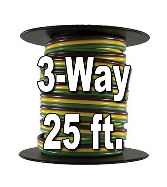 3-way 16 AWG bonded-trailer wire (brown / yellow / green), 25 foot spool