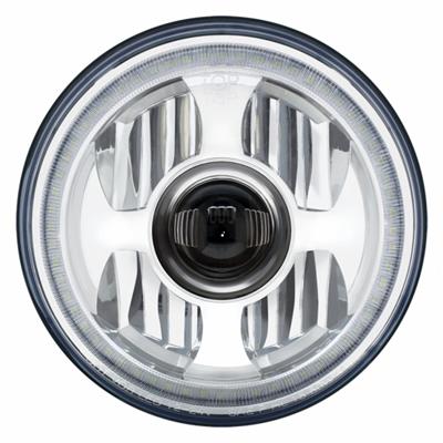 "Halo Glow" single 7" diameter LED projection-style headlight with amber/white outer ring - SINGLE