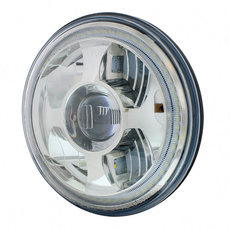 "Halo Glow" single 7" diameter LED projection-style headlight with amber/white outer ring - SINGLE