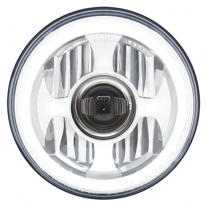 "Halo Glow" single 7" diameter LED projection-style headlight with amber/white outer ring - SINGLE