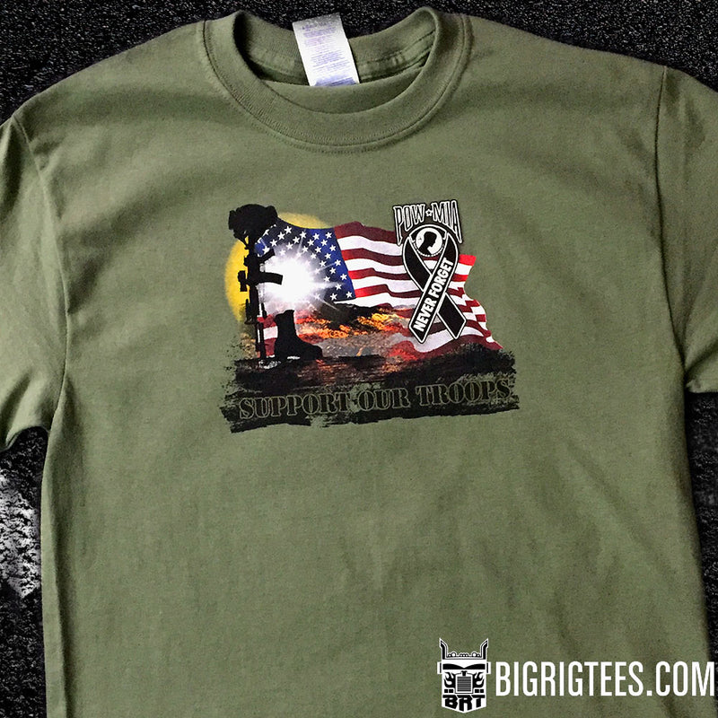 POW/MIA Waving Flag trucker tee shirt