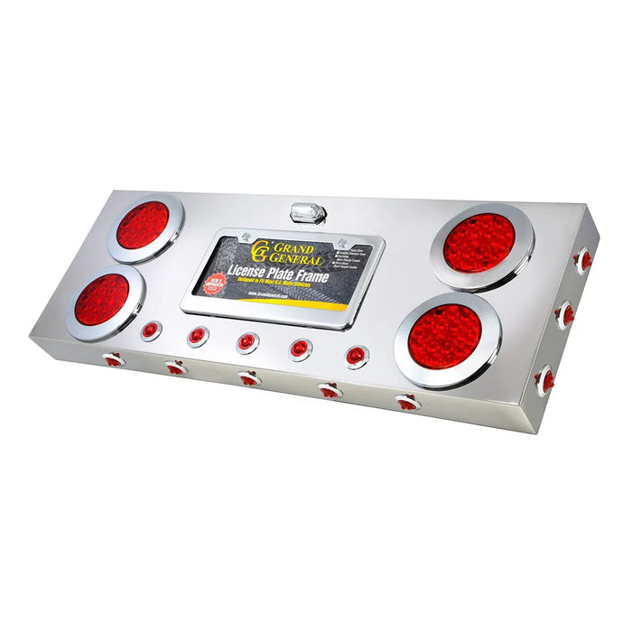 Stainless steel rear center panel w/"Fleet" 4" round red LED lights and mini-button LED lights