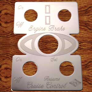 Rockwood Peterbilt 2001-2005 stainless steel "Engine Brake/Cruise Control" switch plate w/5 holes