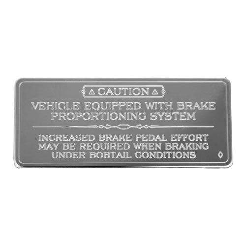 Rockwood Kenworth stainless steel "Brake Proportioning" statement plate
