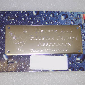 Rockwood stainless steel "Member of the Rooster Cruiser Association" statement plate