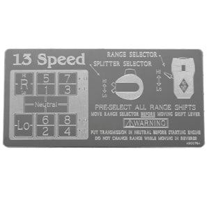 Rockwood Eaton Fuller stainless steel shift pattern plate - 13 Speed Overdrive RTO, RTLO, RTOX
