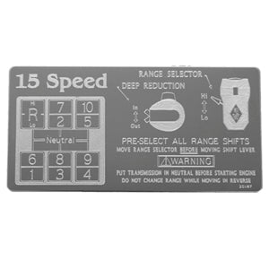 Rockwood Eaton Fuller stainless steel shift pattern plate - 15 Speed Overdrive RTO