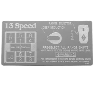Rockwood Eaton Fuller stainless steel shift pattern plate - 13 Speed Double Overdrive