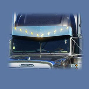 Freightliner Classic/FLD condo stainless steel 17.5" x 15" v-style visor w/10 combo light holes