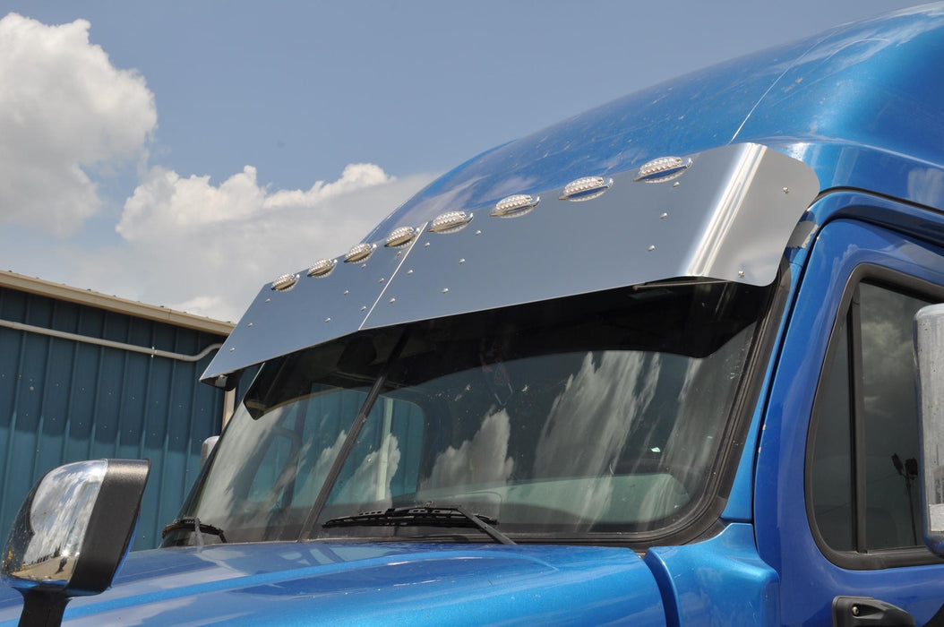 Freightliner Cascadia mid/high roof 15.75" stainless steel sunvisor w/8 combo light holes