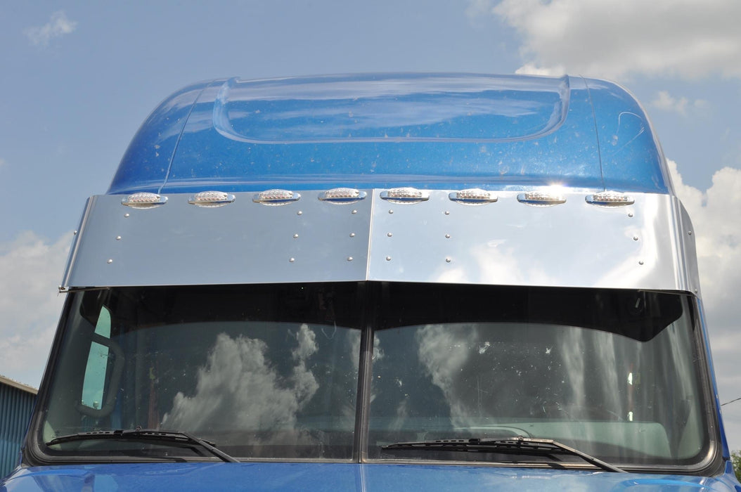 Freightliner Cascadia mid/high roof 15.75" stainless steel sunvisor w/8 combo light holes