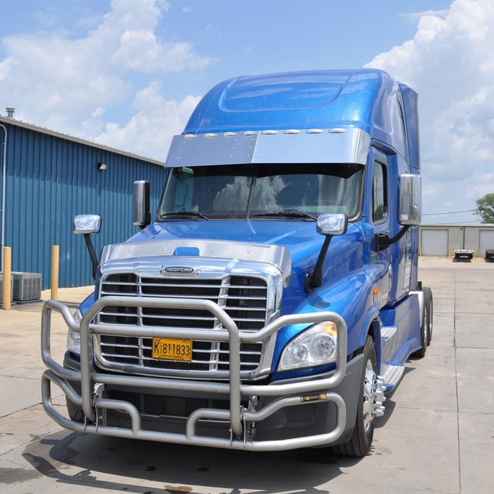 Freightliner Cascadia mid/high roof 15.75" stainless steel sunvisor w/8 combo light holes