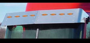 International I-Model w/Hi-Rise sleeper 15" stainless steel drop visor w/8 combo light holes