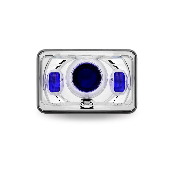 4" x 6" rectangular projector-style LED headlight with optional blue backlit auxiliary - SINGLE
