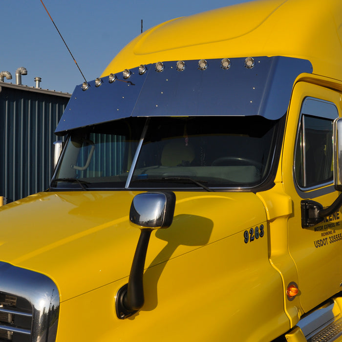 Freightliner Cascadia 18" stainless steel drop visor w/10 round 2" light holes