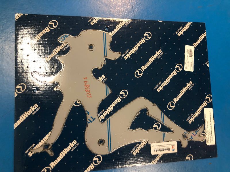 Stainless steel mudflap cowgirl cutout w/bolt-through holes - 11" x 16"