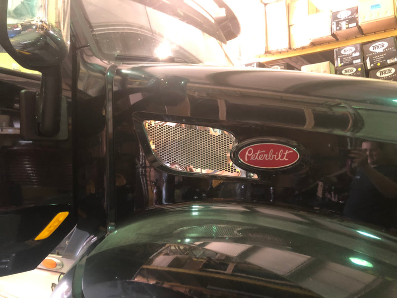 Peterbilt 579 stainless steel replacement air intake screens with oval punched holes - PAIR