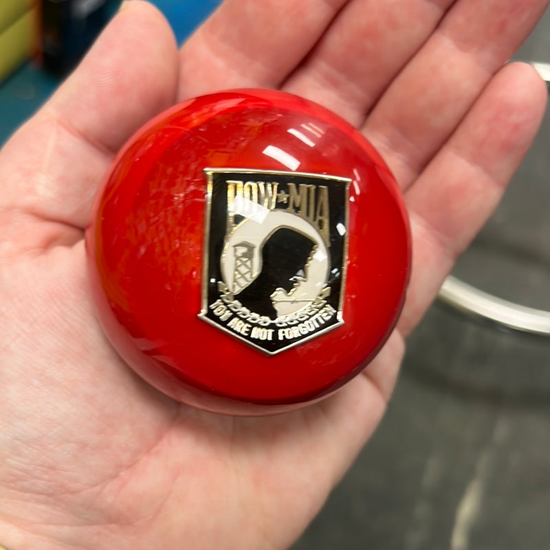 Solid Red w/POW MIA embedded 2.25" diameter round gear shift knob