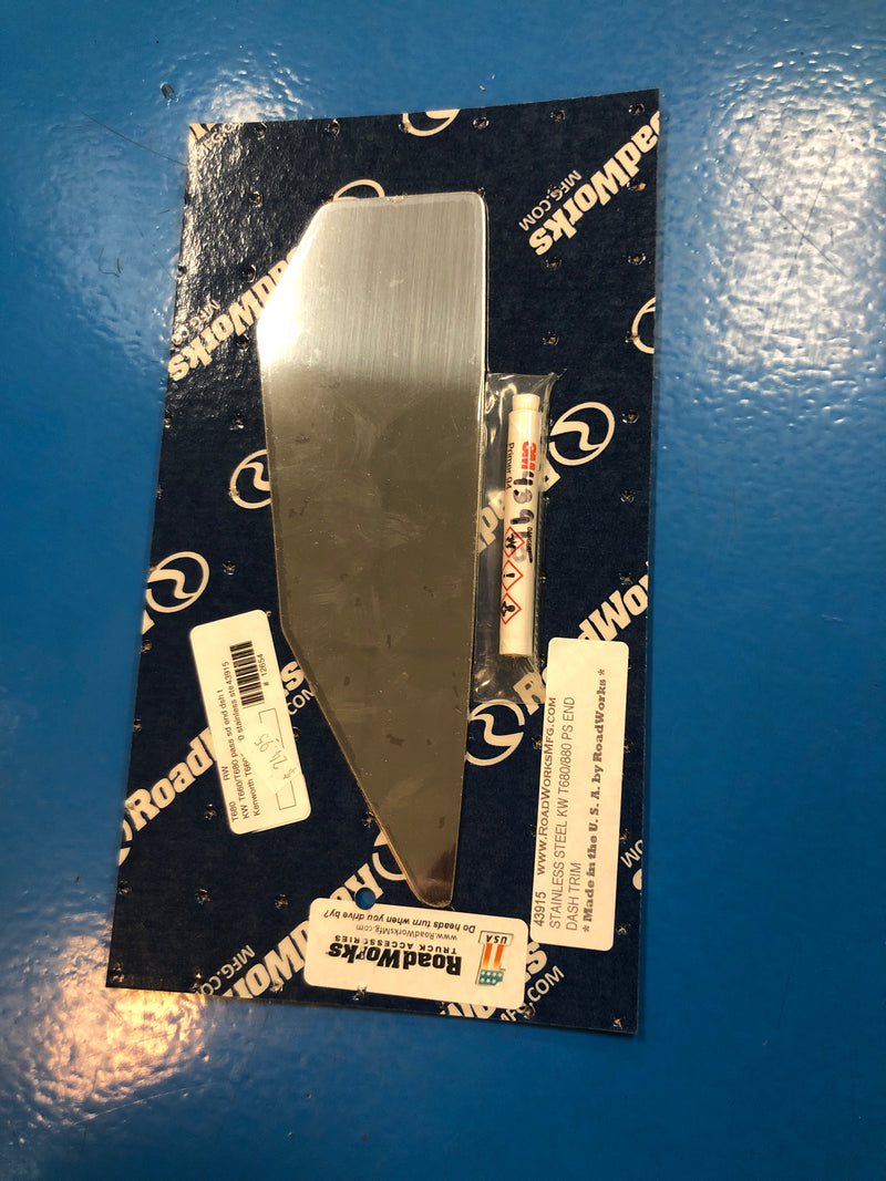 Kenworth T680/T880 stainless steel passenger's side end dash trim