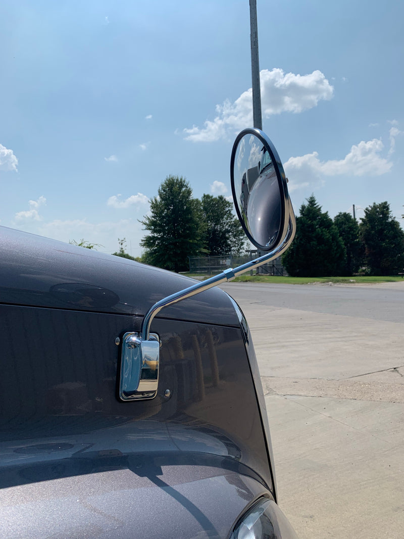 Chrome "pod" mount convex hood blind spot mirror w/curved arm