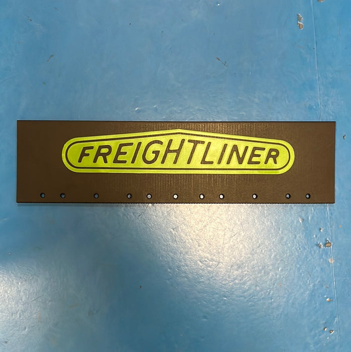 Freightliner 24" x 6" black quarter fender mudflap w/green stamped logo