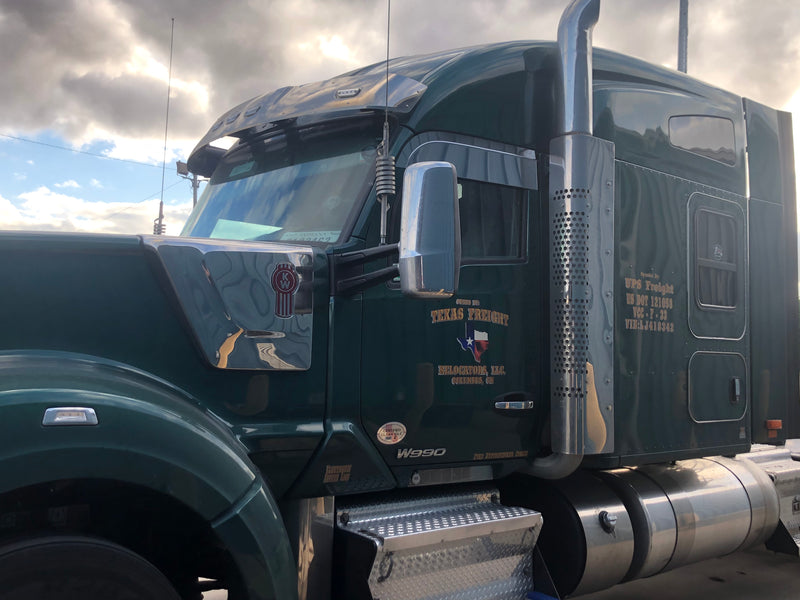 Kenworth T680/T880/W990 stainless steel 8" chopped look door window trim - PAIR