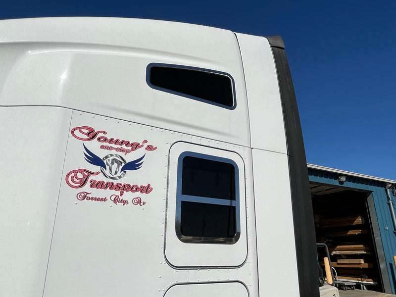 Kenworth T680 stainless steel sleeper window trim - mounts on frame