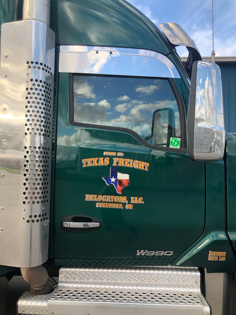 Kenworth T680/T880/W990 stainless steel 8" chopped look door window trim - PAIR