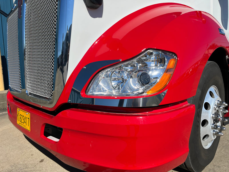 Kenworth T680 stainless steel headlight surround trim - PAIR