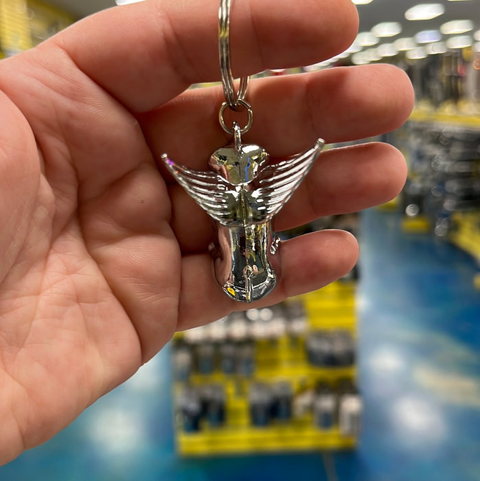 Chrome miniature flying pig key chain