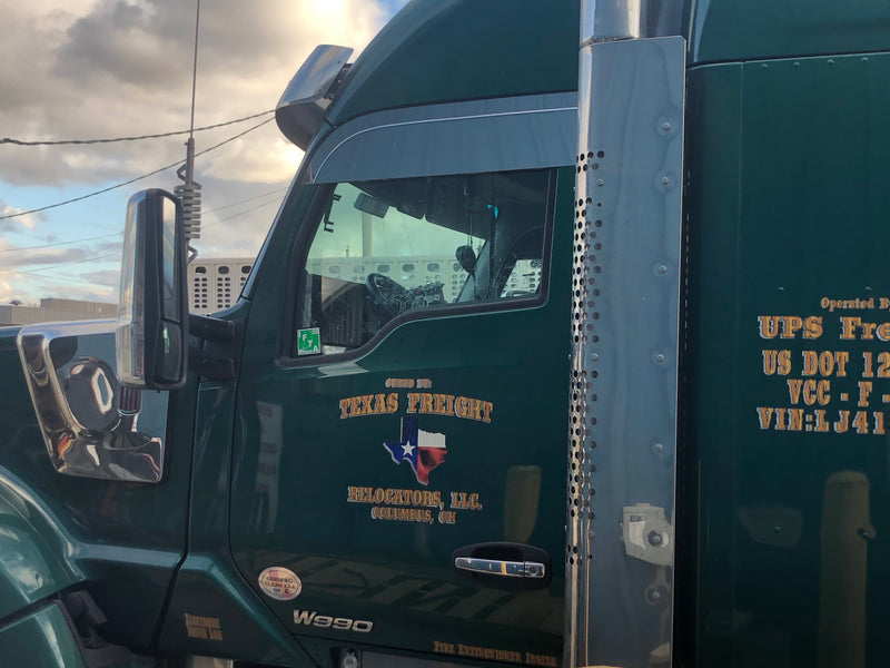 Kenworth T680/T880/W990 stainless steel 8" chopped look door window trim - PAIR