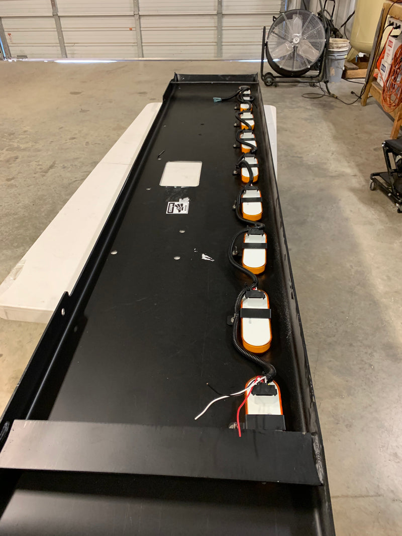 Peterbilt 379 premium 8 gauge chrome 18" rolled end bumper w/standard tow & mounting holes, 9 oval light holes