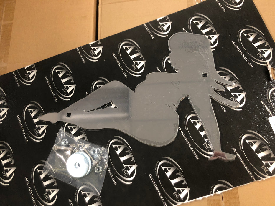 "Curvy Girl" stainless steel mudflap girl cutouts w/bolt-through holes - PAIR, includes hardware