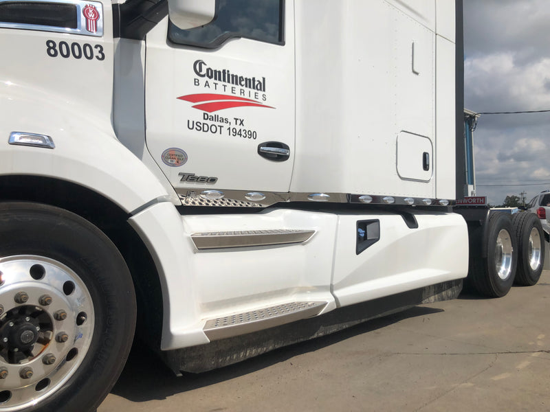 Kenworth T680 stainless steel cab, sleeper, + wing extension panel kit w/16 combo style light holes ONLY