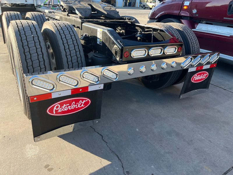 1 piece stainless steel rear mudflap hanger bar w/8 oval, 5 round 2" light holes