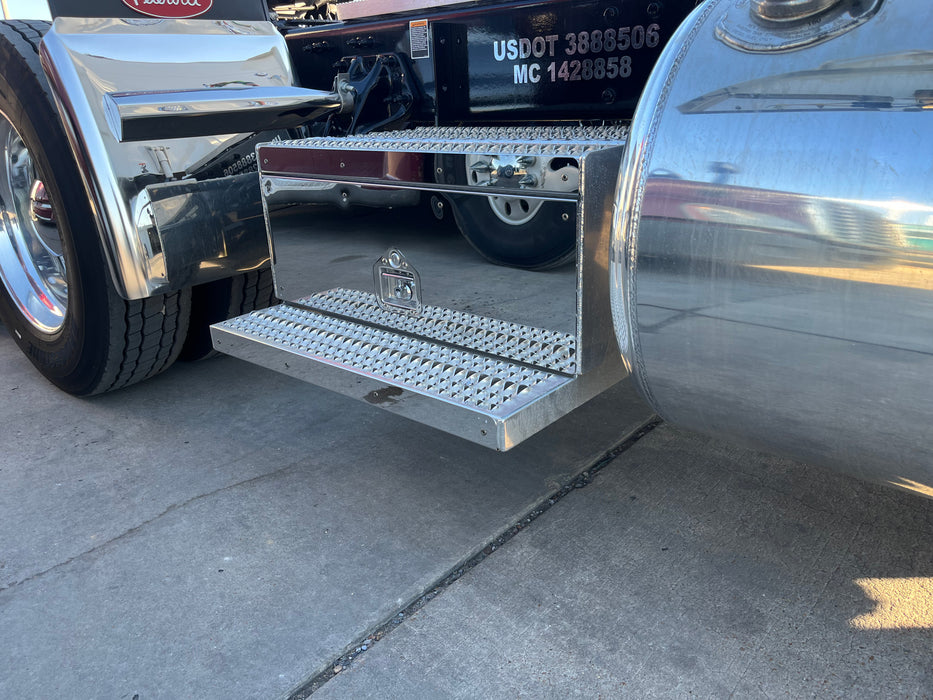 Peterbilt 389 #304 stainless steel tool box trim, 3 piece kit - top step, bottom step, and center panel with handle cutout