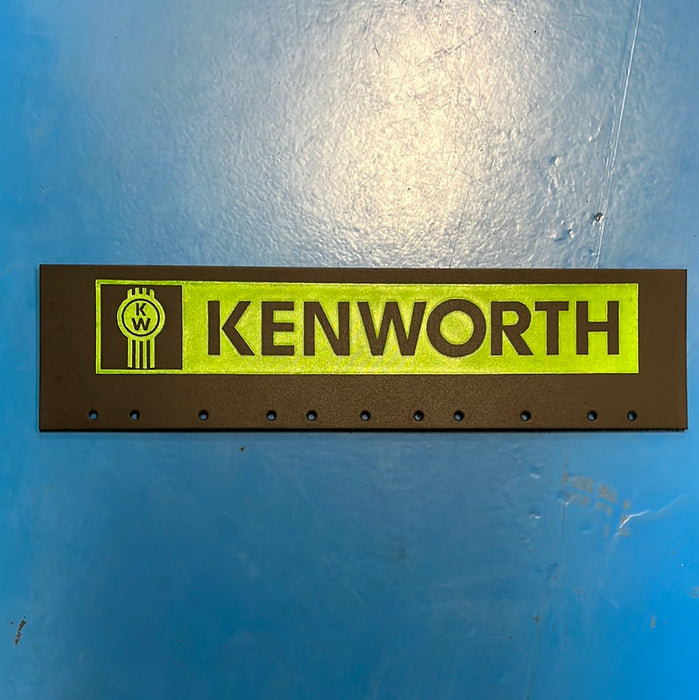 Kenworth 24" x 6" black quarter fender mudflap w/green stamped logo