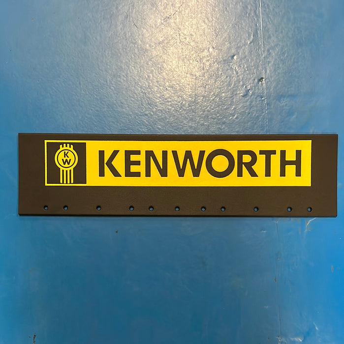 Kenworth 24" x 6" black quarter fender mudflap w/yellow stamped logo